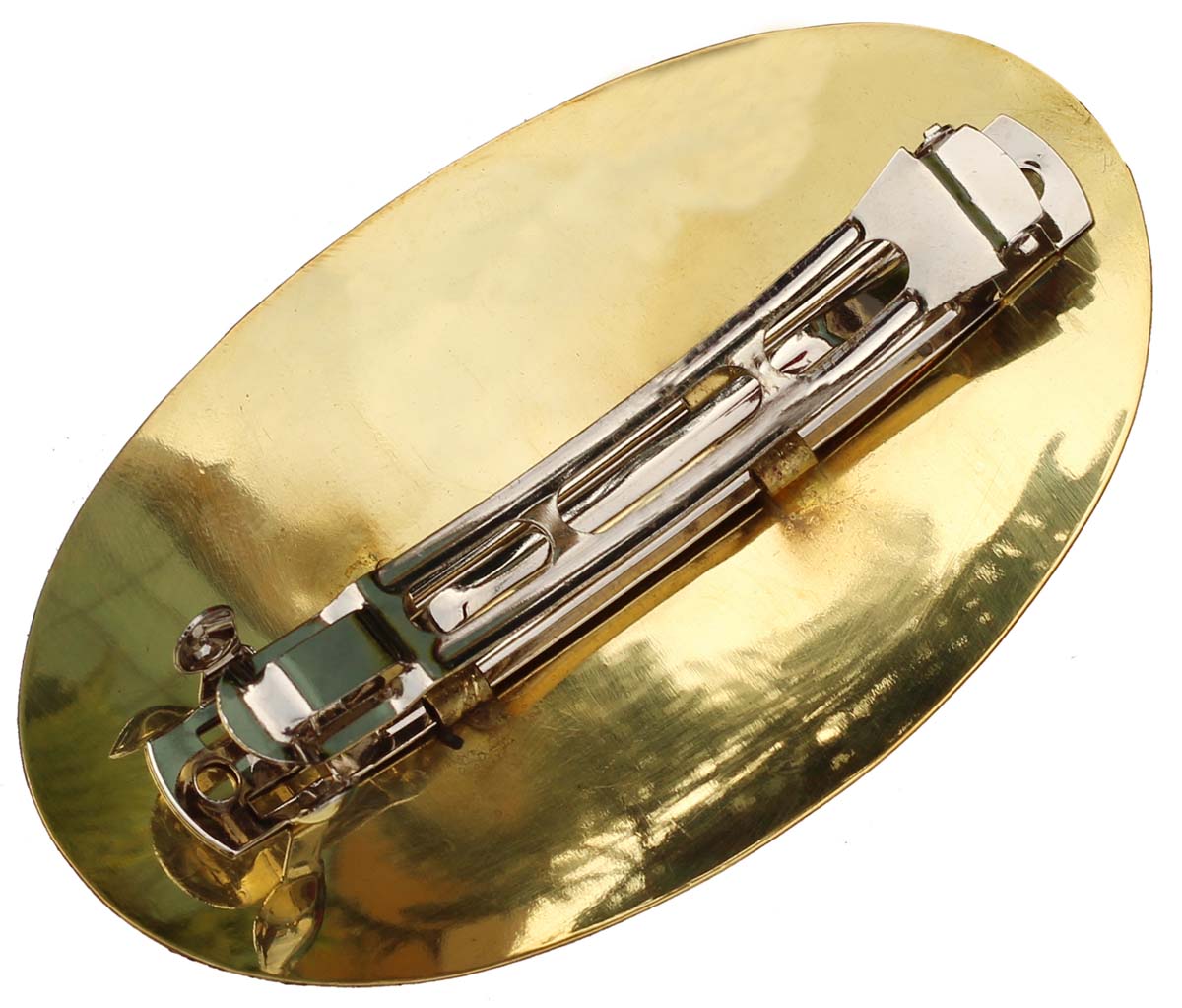 Brass Barrette Clip with Blue Green Floral Pattern - 4” Oval - Elegant Hair Accessories - Buy in Bulk Wholesale